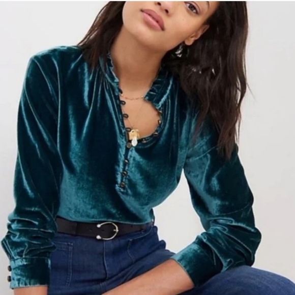 Anthropologie Tops - Anthropologie, Women's Velvet Long Sleeve Blouse, Size S